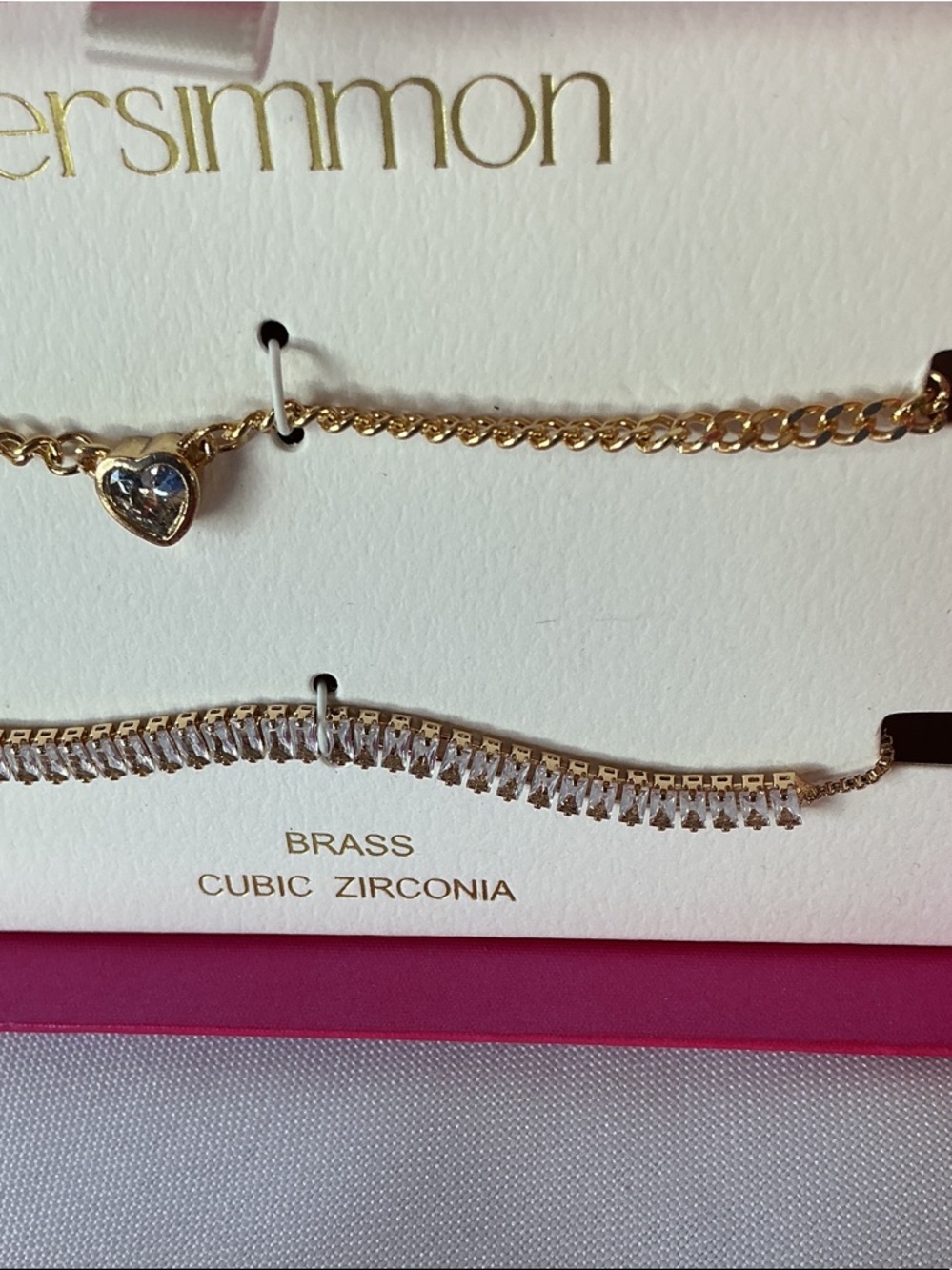 Persimmon Bracelet Set Gold Tone Heart CZ Tennis Bracelet Duo - Picture 5 of 5